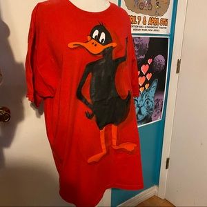 One of a kind, hand painted Daffy Duck shirt
